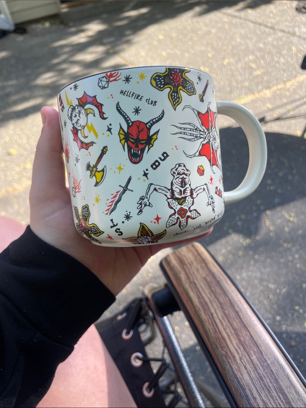 Stranger Things White Tattoo-Print Ceramic Mug with Red & Black Accents